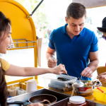 close up customers looking at food