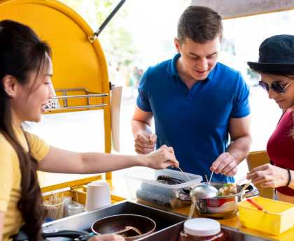 close up customers looking at food