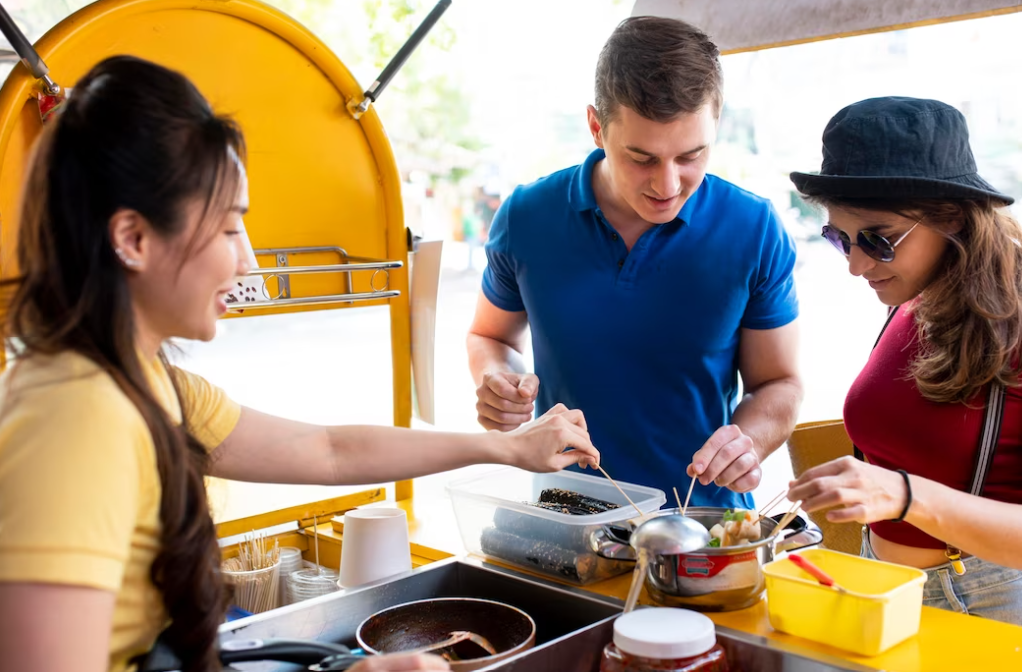 close up customers looking at food