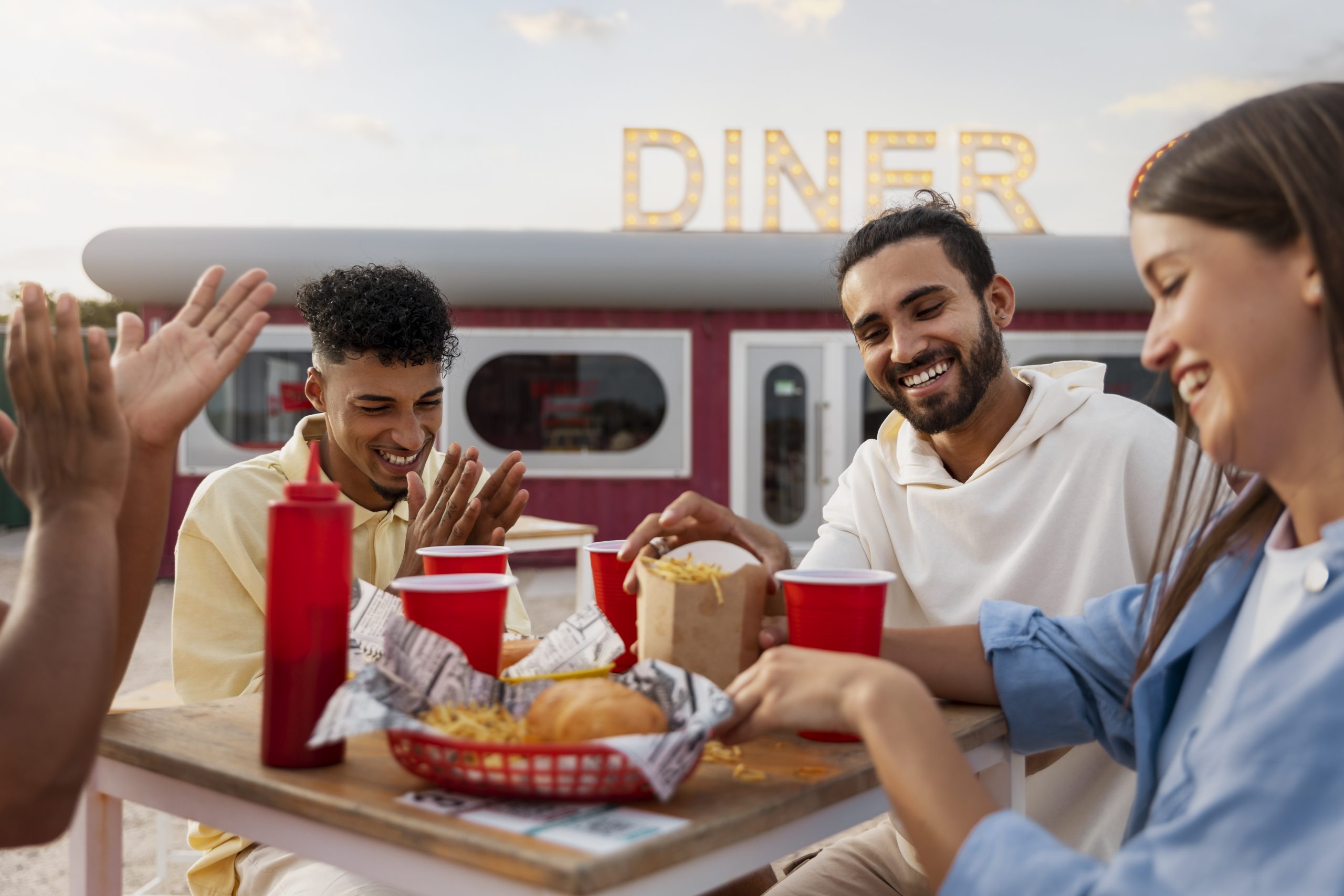 friends eating outdoors